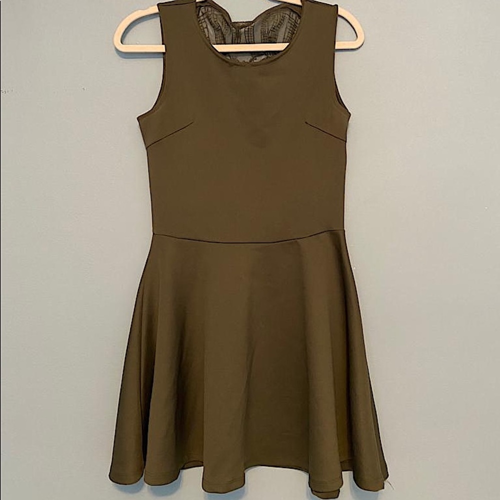 Olive green mini dress | Day of the Dead chiffon cutout the upper back